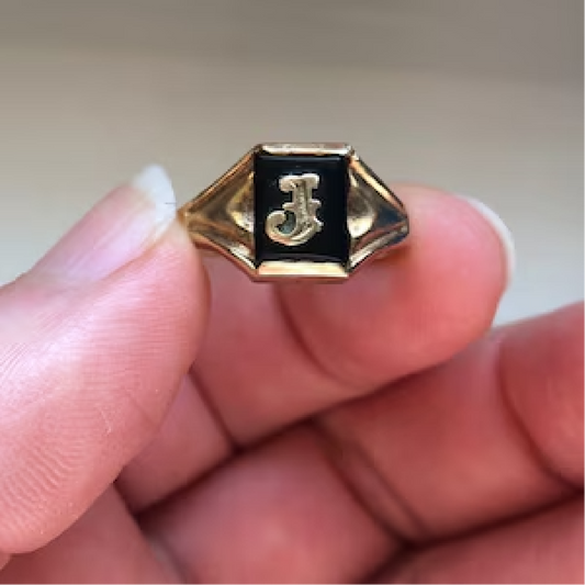 J Initial Onyx Signet Ring